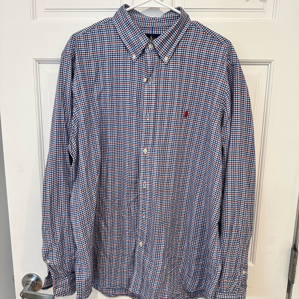 Ralph Lauren Men's Blue and Red Checkered Shirt